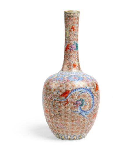 Famille rose dragon bottle vase, Qianlong mark but 19th century