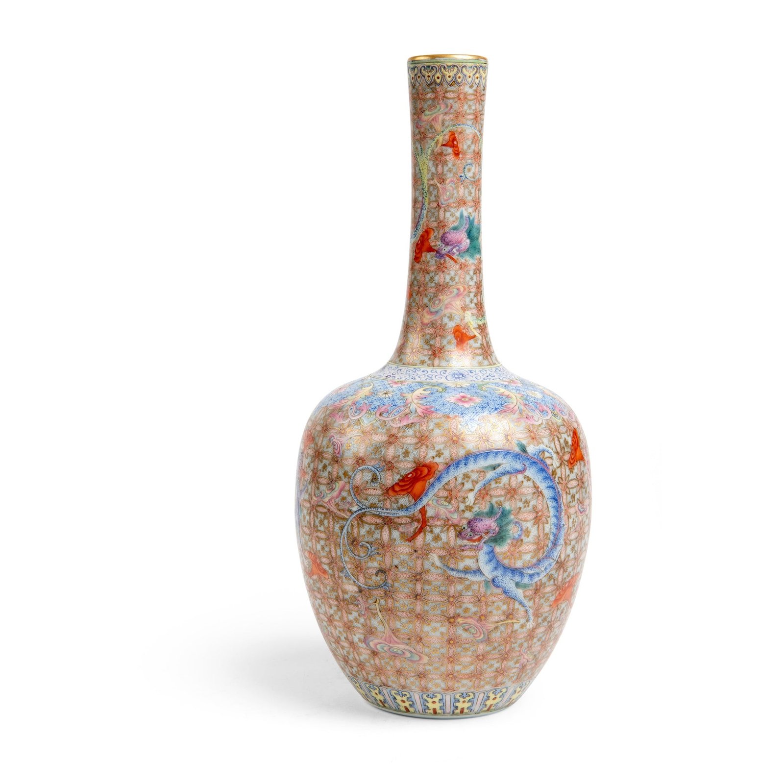 Famille rose dragon bottle vase, Qianlong mark but 19th century