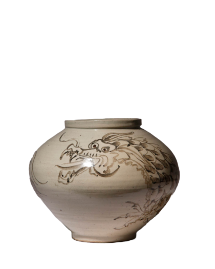 Korean iron-painted dragon moon jar, Joseon or later, 19th century