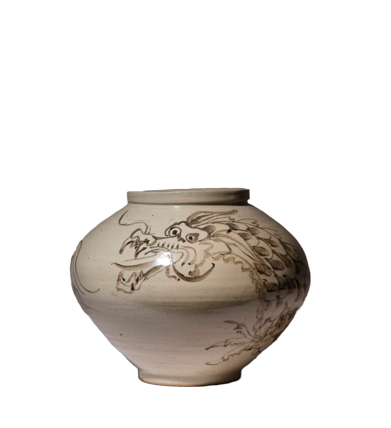 Korean iron-painted dragon moon jar, Joseon or later, 19th century