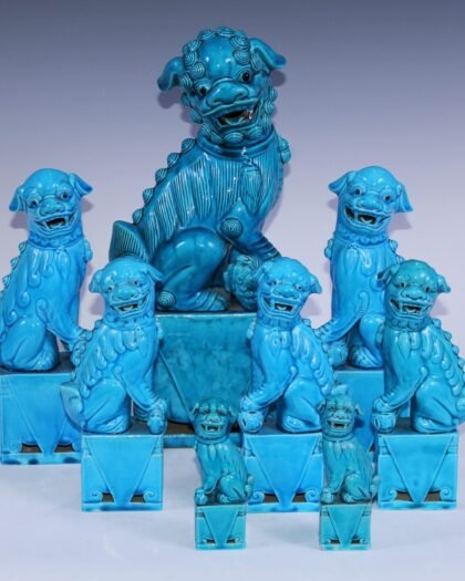 Collection of Chinese Buddhist lions of various sizes