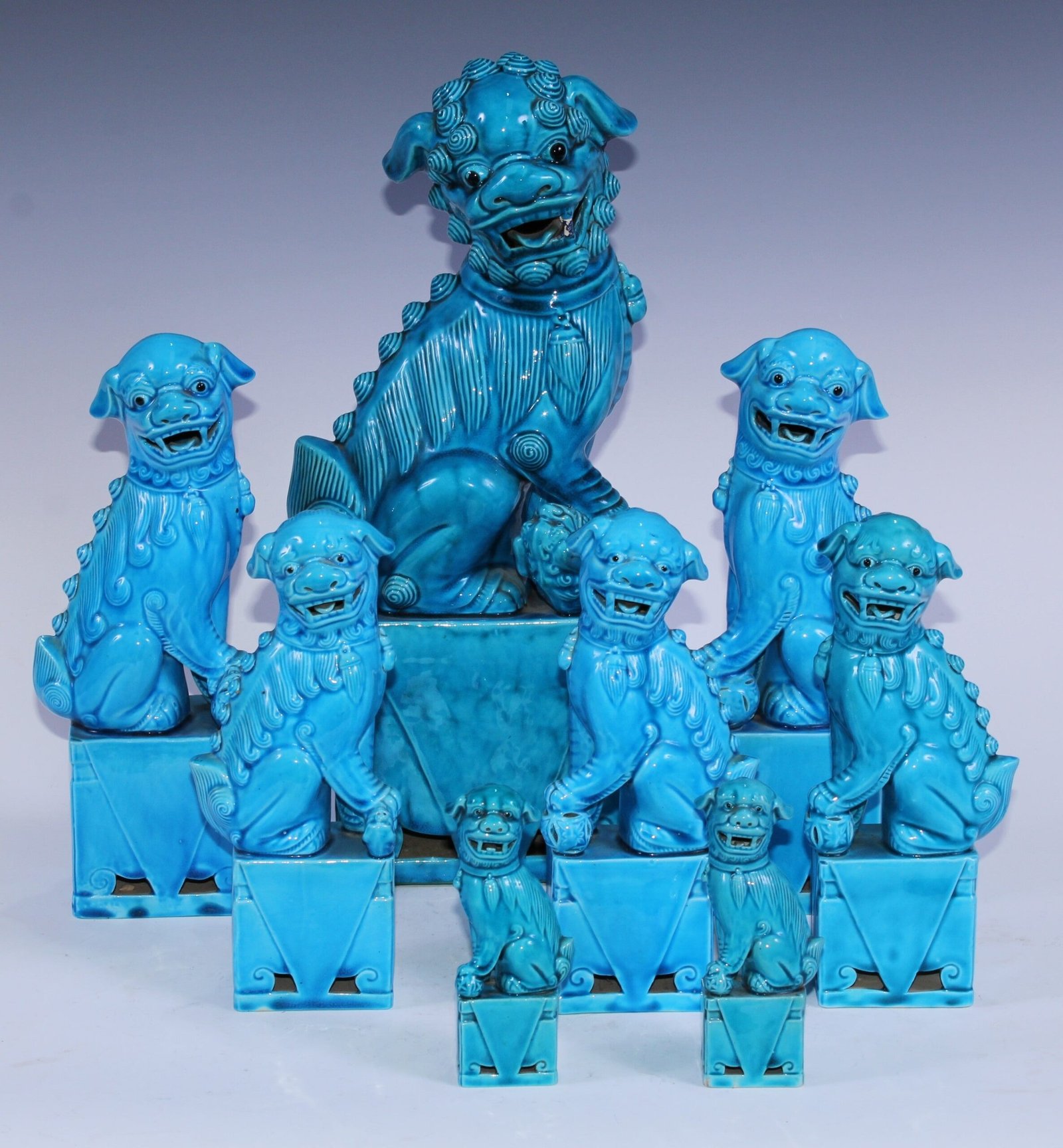 Collection of Chinese Buddhist lions of various sizes