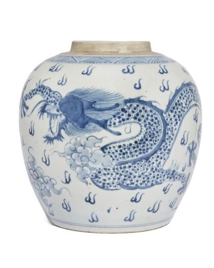 Chinese blue and white dragon ginger jar, late Kangxi period