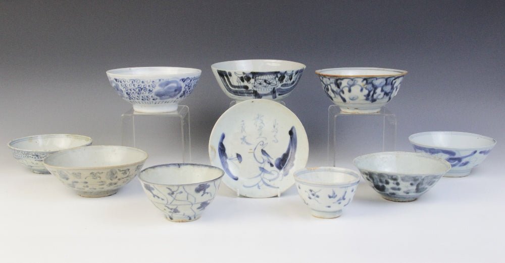 Collection of Chinese blue and white shipwreck cargo wares, Ming dynasty and later