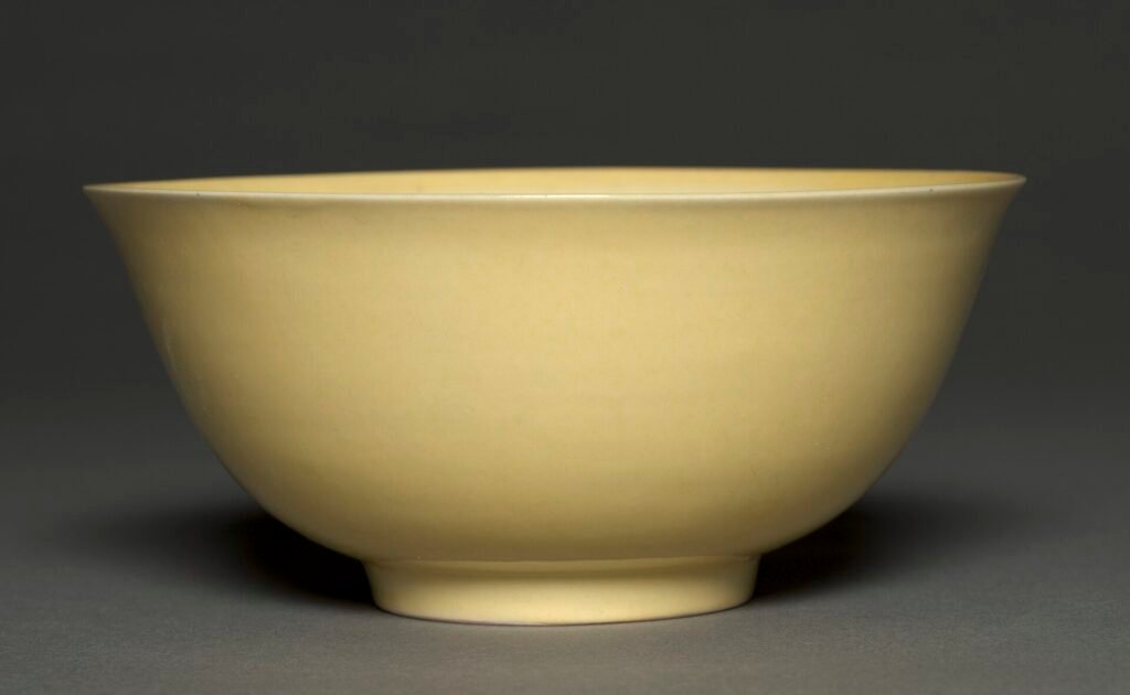 Imperial yellow glazed porcelain bowl, Jingdezhen, Hongzhi mark and period 1488 to 1505. Cleveland Museum of Art, accession 1989.289, CC0.