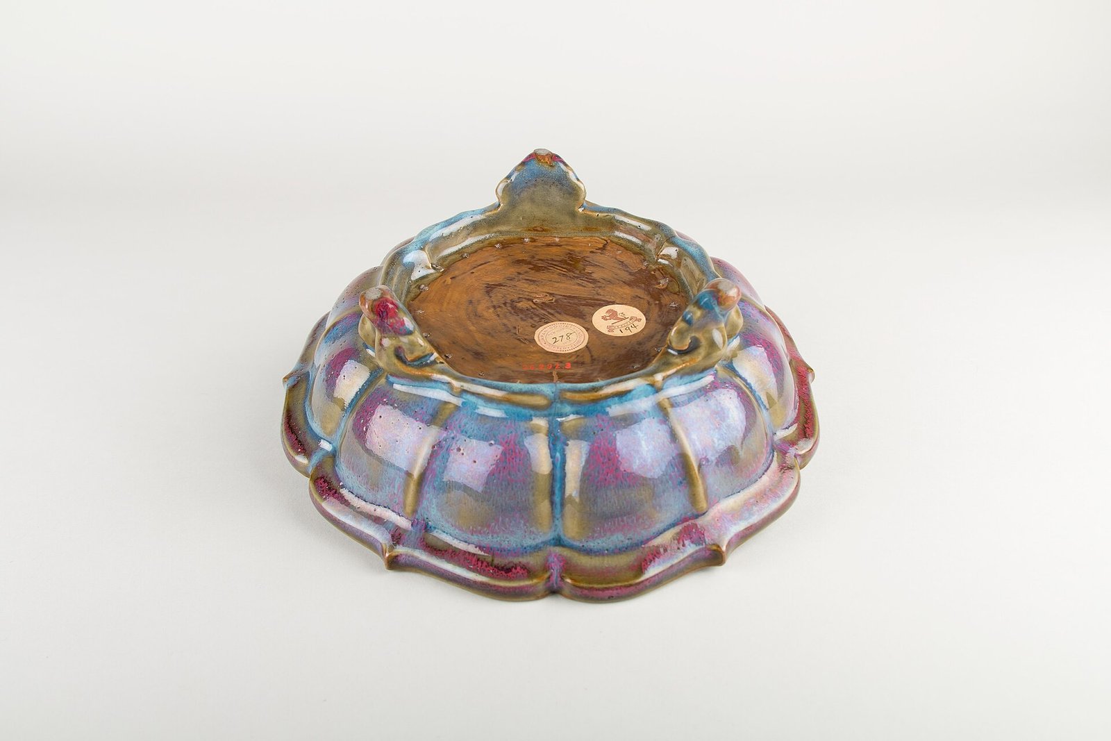 Base of a numbered Jun ware bulb bowl, catalogued by the Met as Yuan to Ming, with the incised numeral