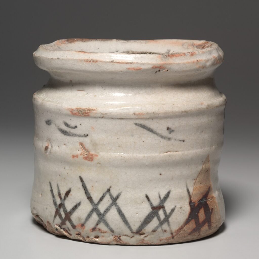 Shino ware mizusashi, the fresh water jar of the Japanese tea ceremony. Cleveland Museum of Art, accession 1972.9.